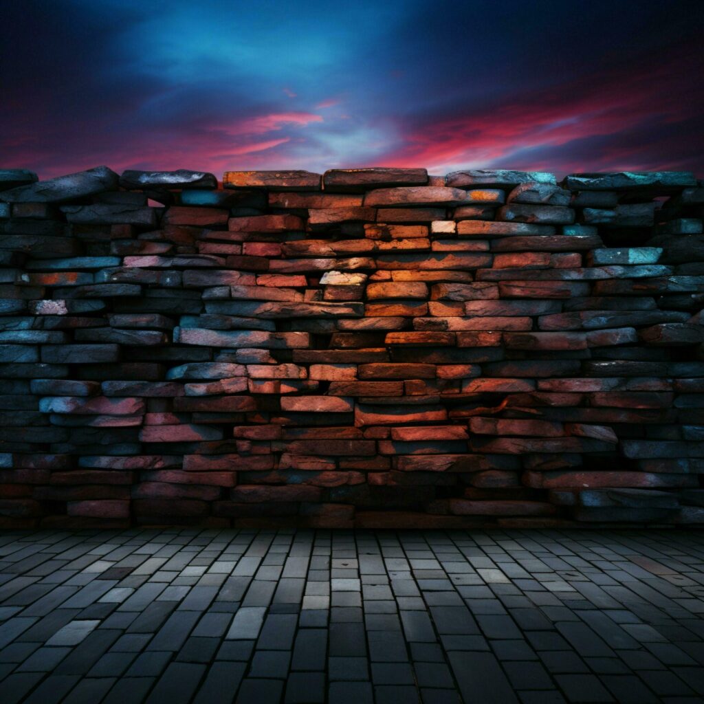 A wall of twilight hues, with bricks embodying a sense of subdued drama For Social Media Post Size AI Generated Stock Free