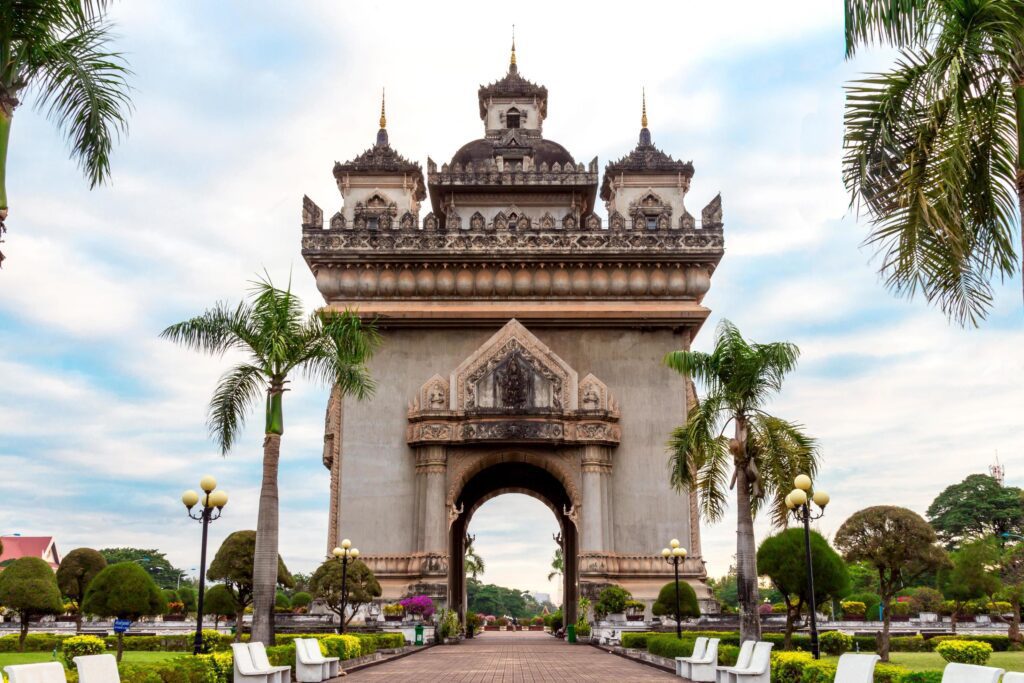 Laos, Vientiane – Patuxai Arch monument. Stock Free