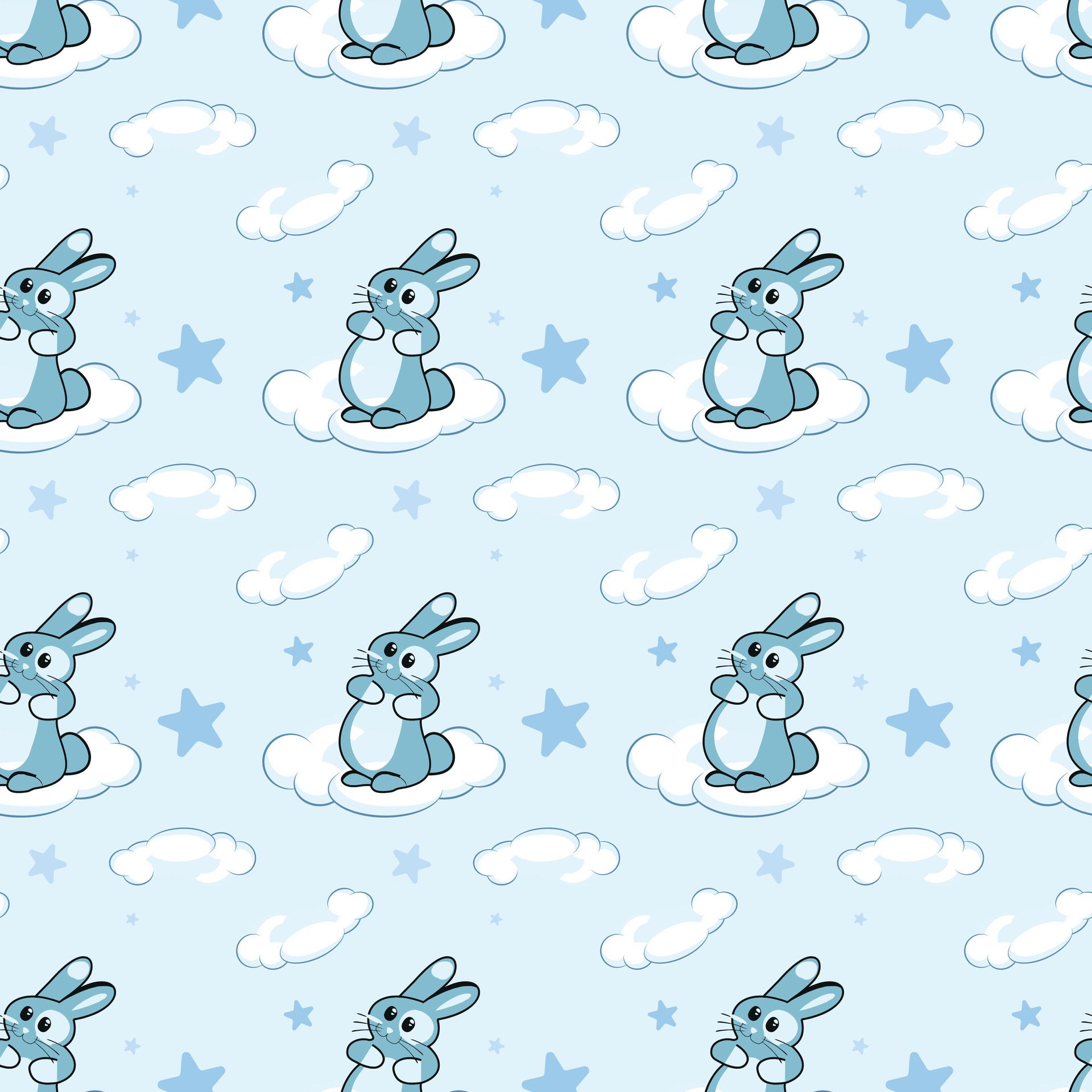 Rabbits in Clouds Seamless Pattern Design Free Vector