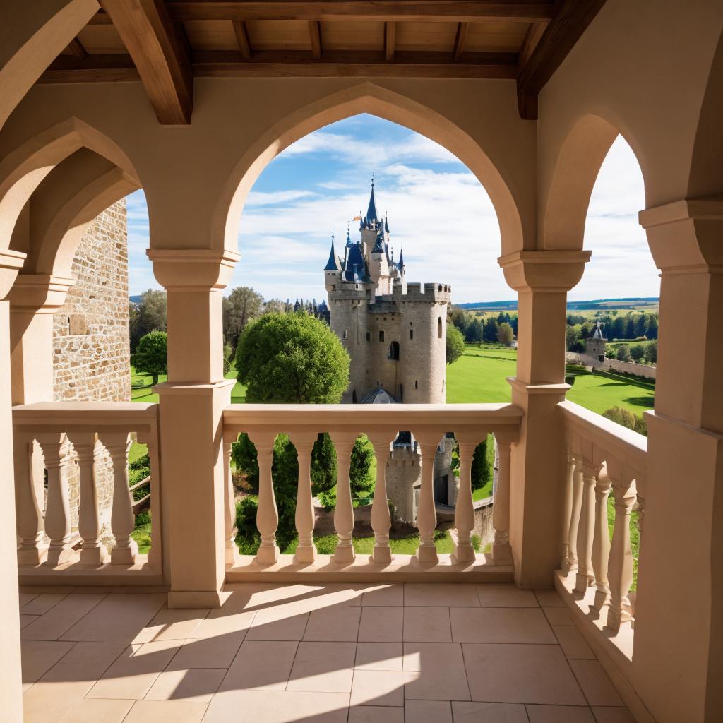 Balcony with castle tower by @ai_generated