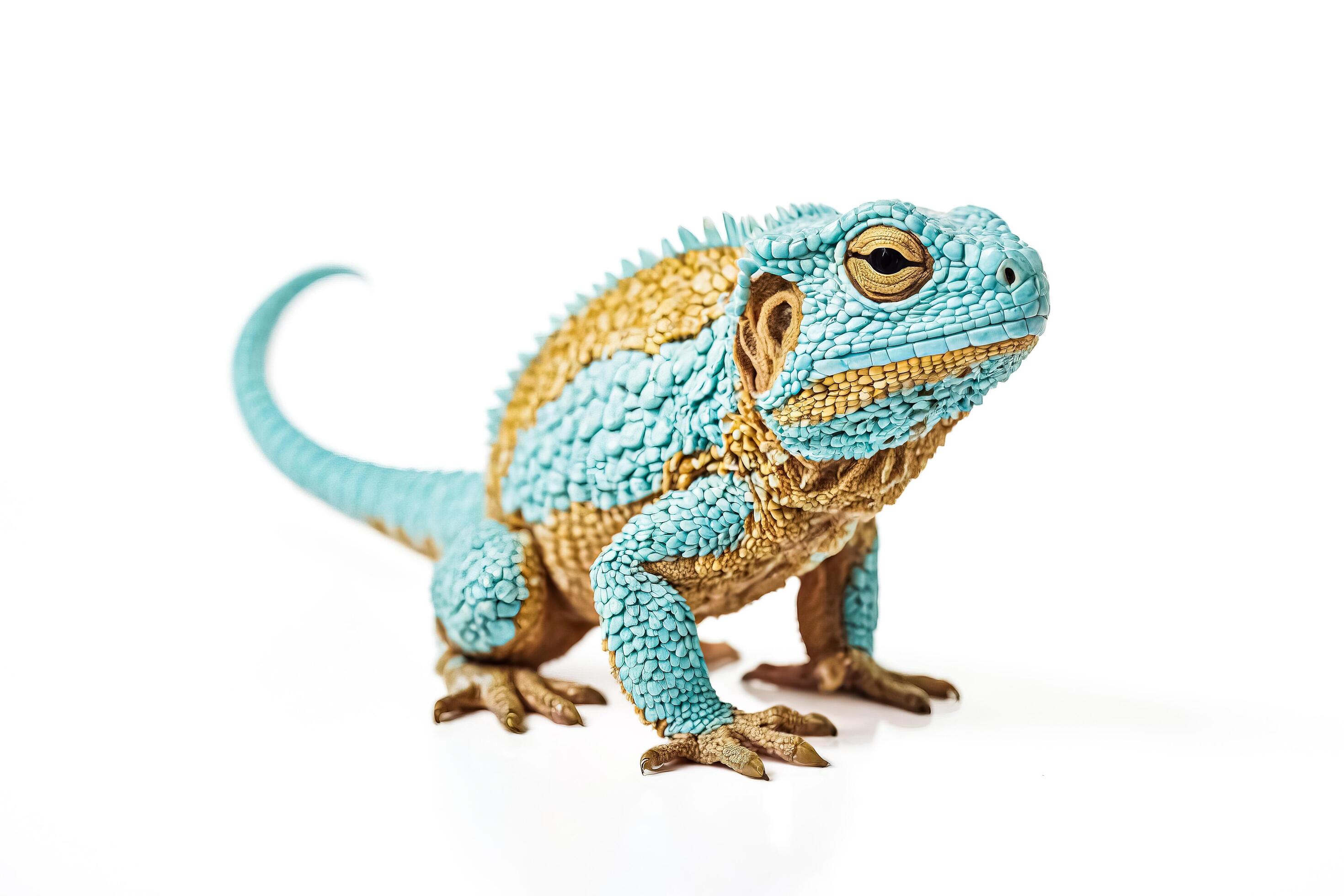 Blue and Yellow Lizard on White Background Stock Free