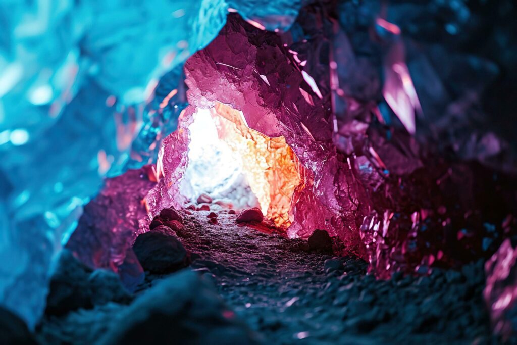 Colorful ice cave. Free Photo