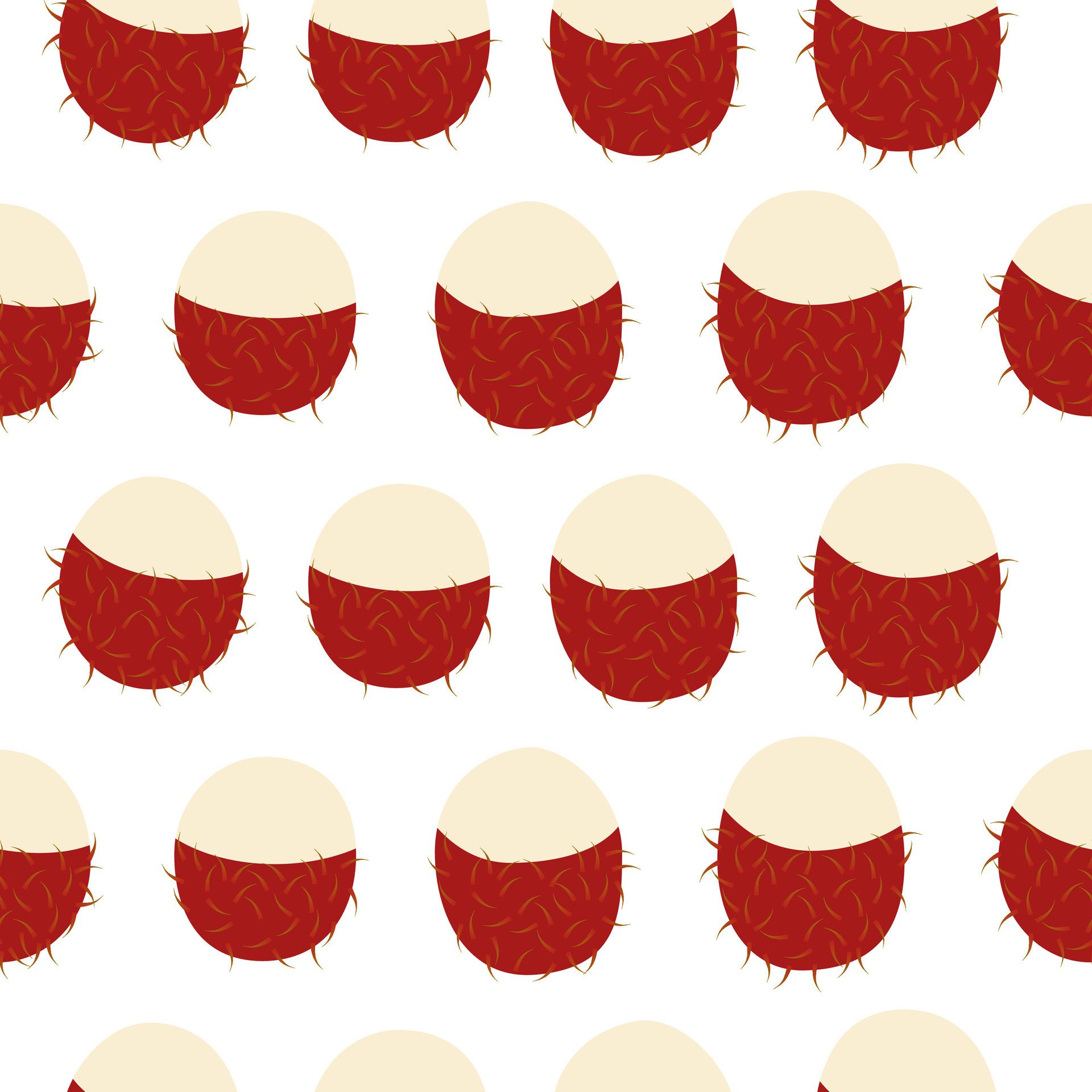 Fresh Rambutan Tropical Fruit Seamless Pattern On White Background Free Vector