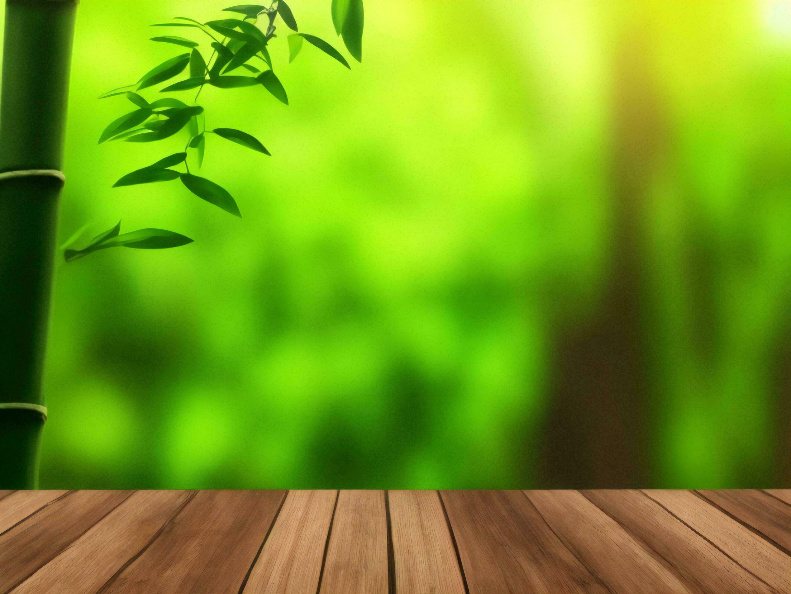 Wooden table on bamboo plant background ai generated Stock Free