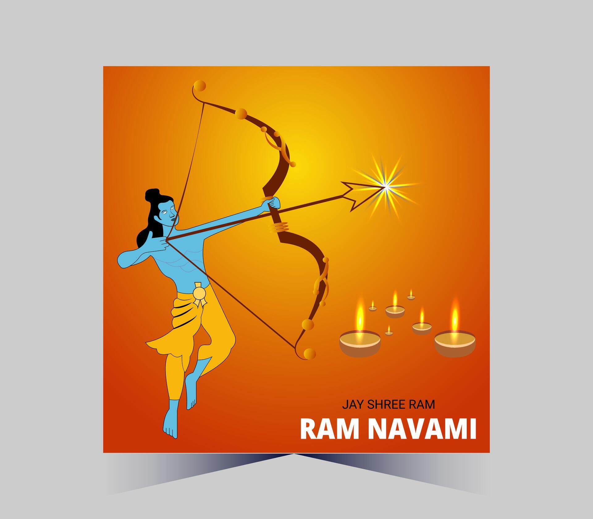 happy ram navami with arrow and diyas Stock Free