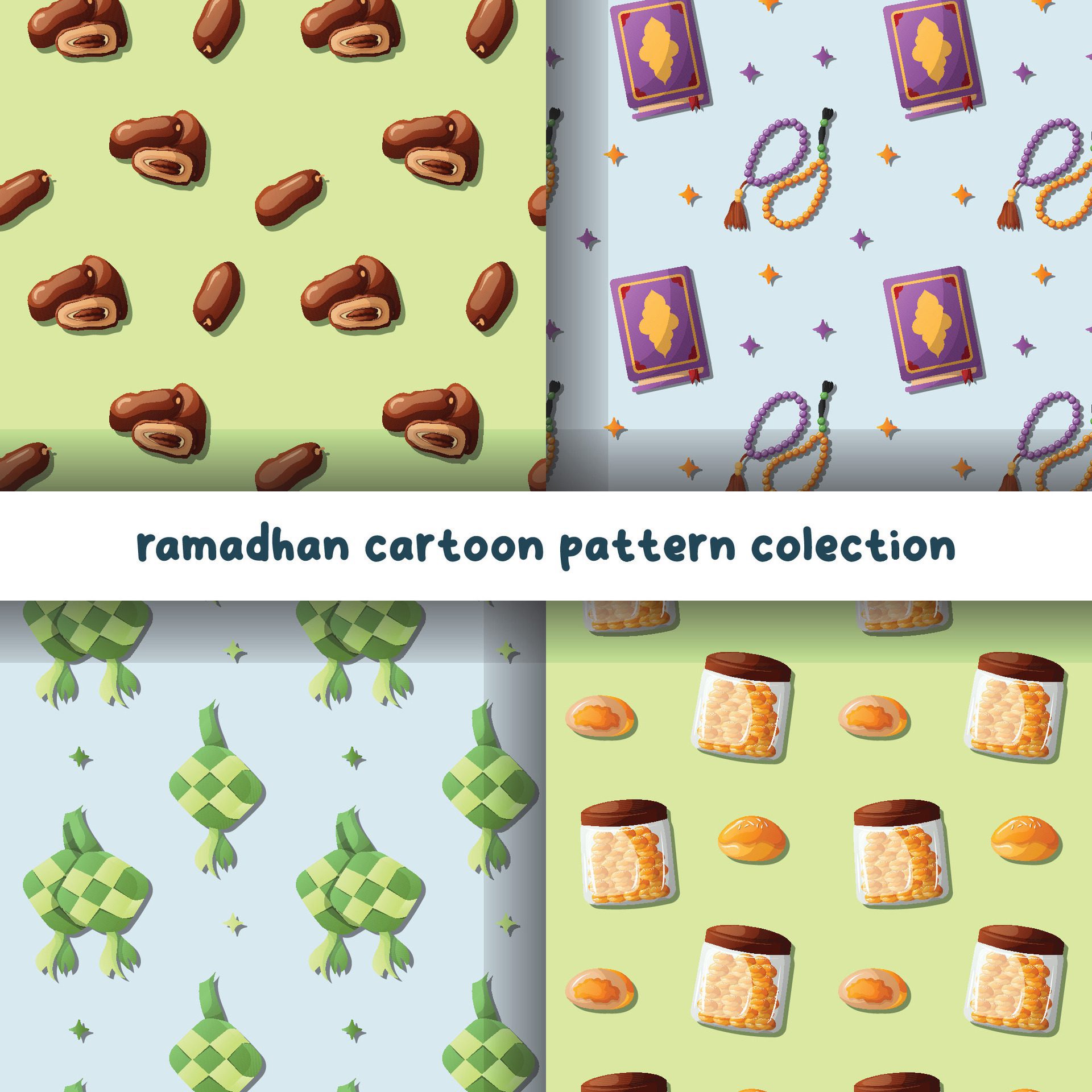 ramadhan islamic cartoon pattern illustration set Free Vector