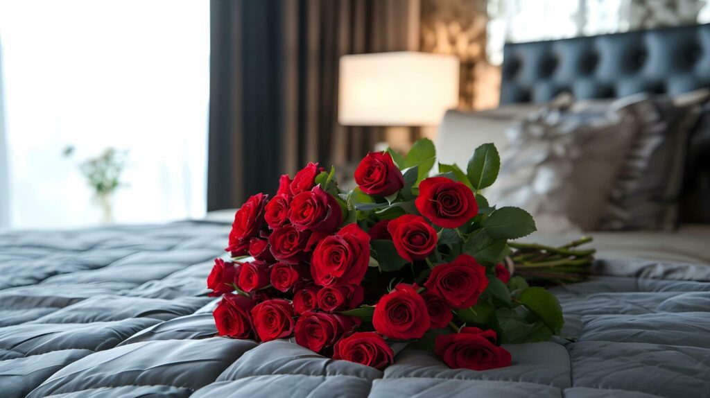 Luxurious Comfort with a Bouquet of Red Roses Free Photo