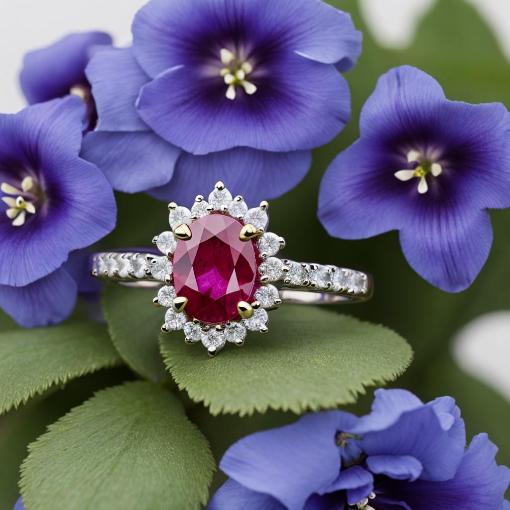 Rubystone ring, delphinium by by @ai_generated