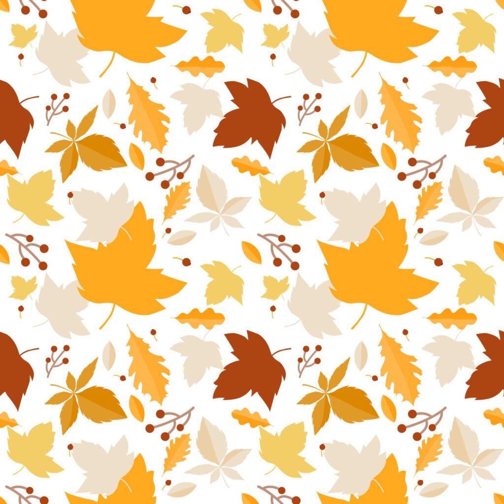 Vector background seamless pattern of autumn leaves with acorns on white background Free Vector and Free SVG