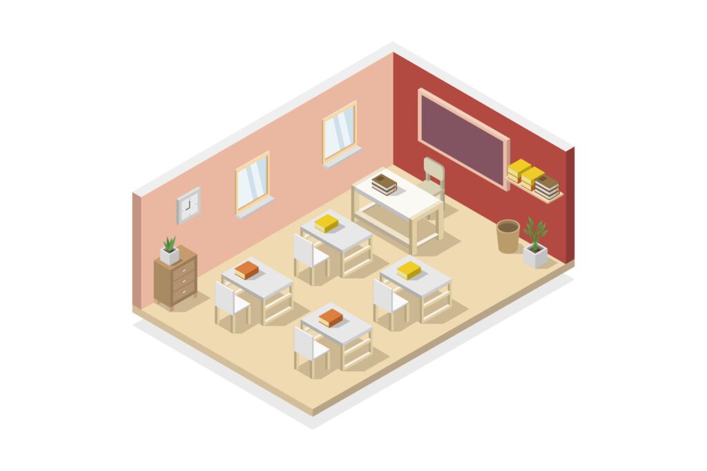 School room isometric on white background Free Vector