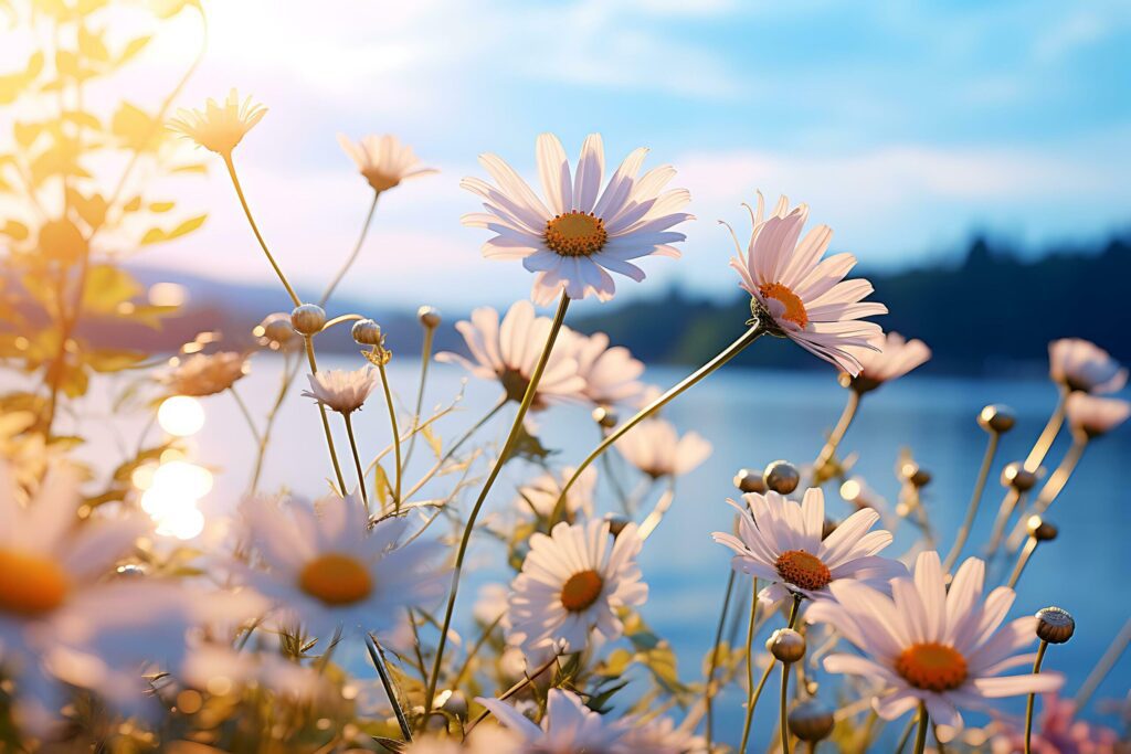 A beautiful winter landscape with a floral in the calm lake AI Generative Free Photo