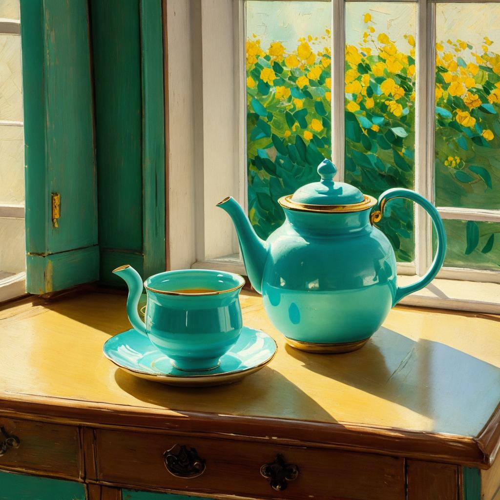 Vintage turquoise tea pot by @ai_generated