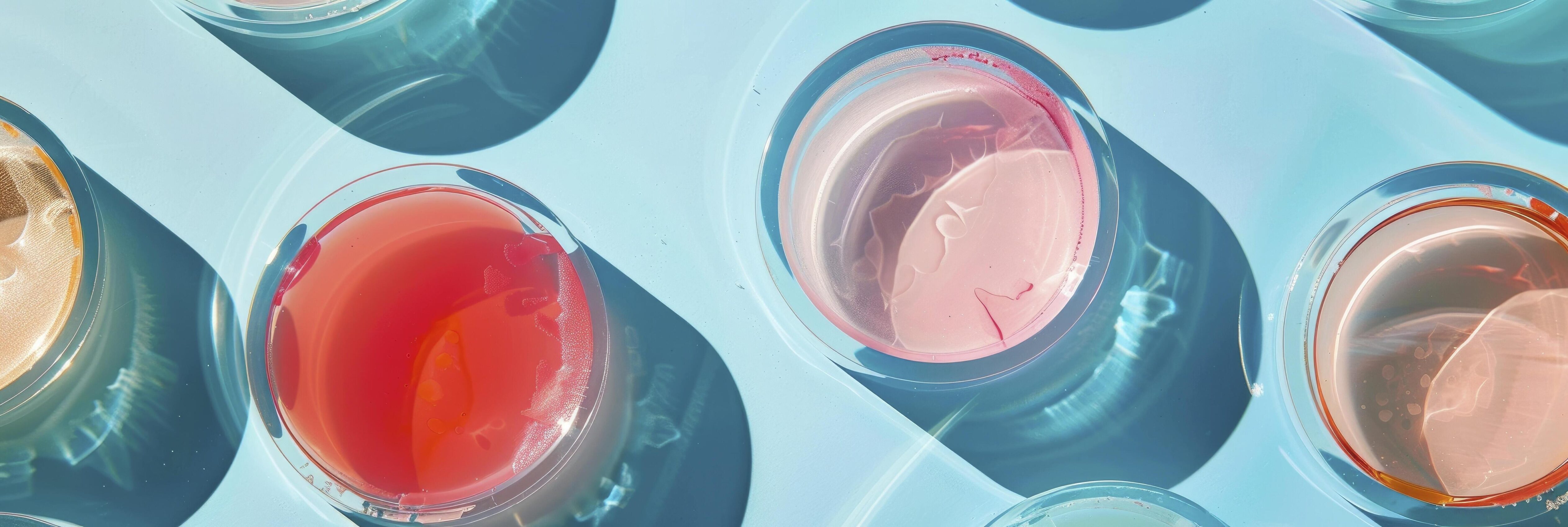 AI generated Exploring Beauty Science, Gel Cosmetic Samples Presented in Petri Dish Against Blue Background, Casting Striking Hard Shadows Stock Free