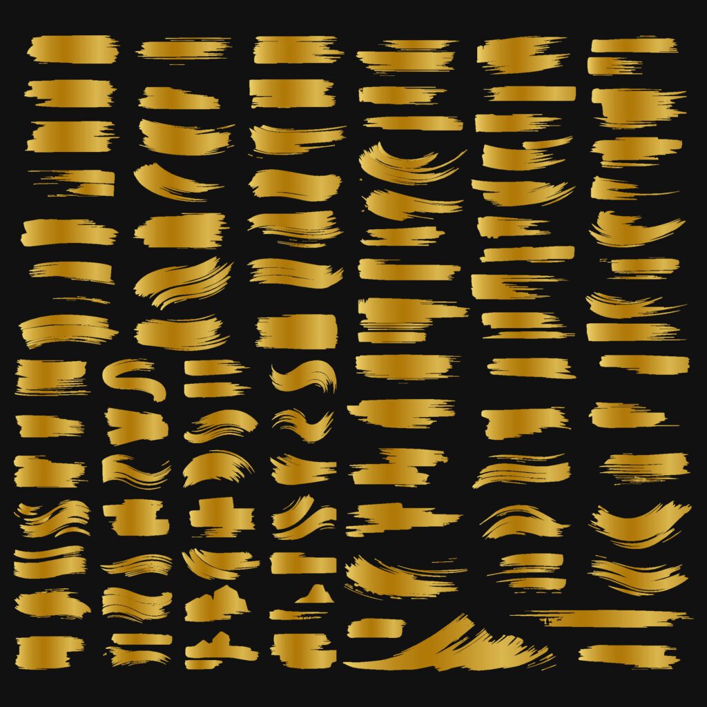 Collection of golden paint strokes to make a background for your design, golden hot foil, gold leaf Free Vector