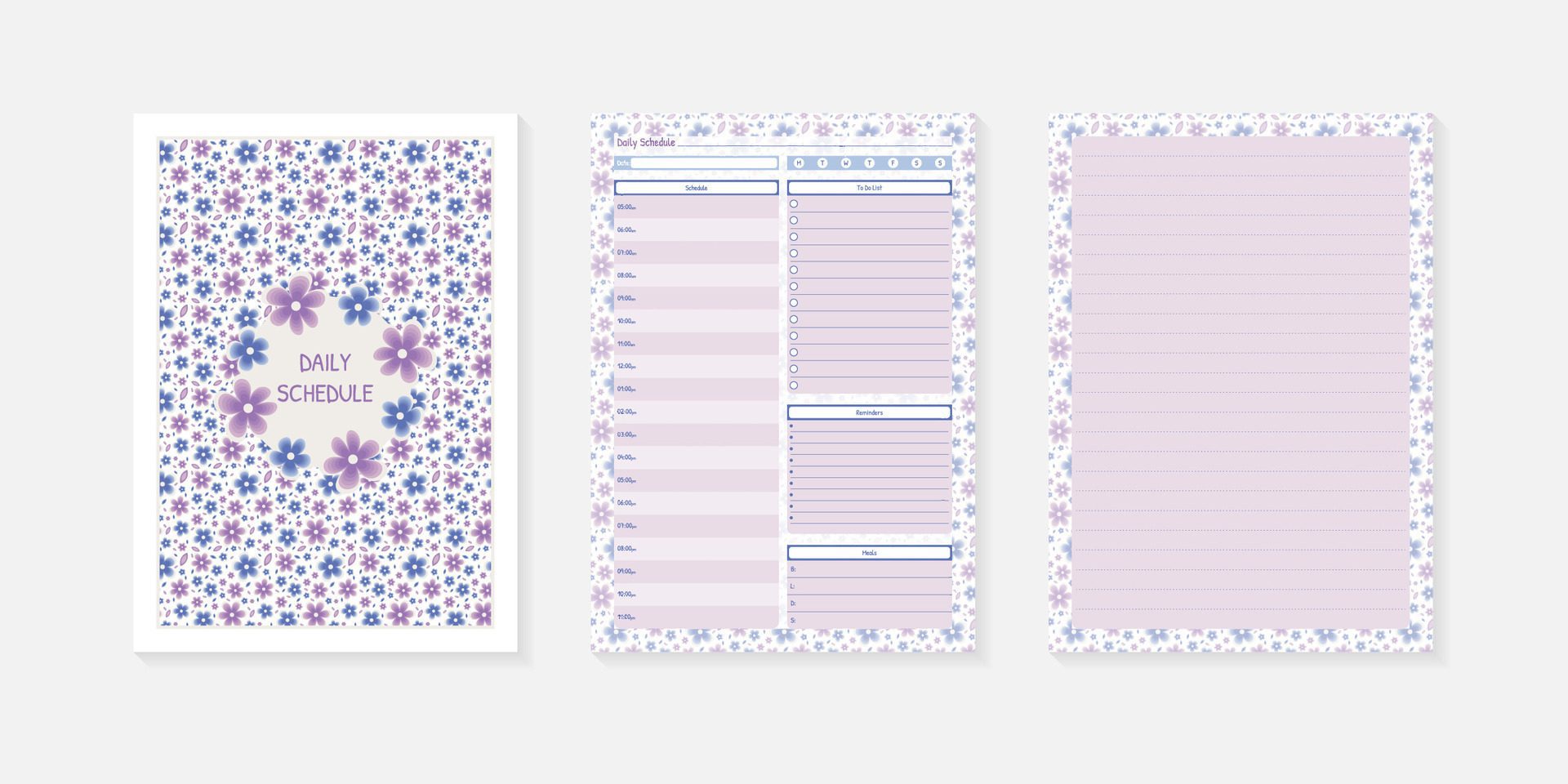 Daily Schedule Planner with cover and floral patterns Free Vector