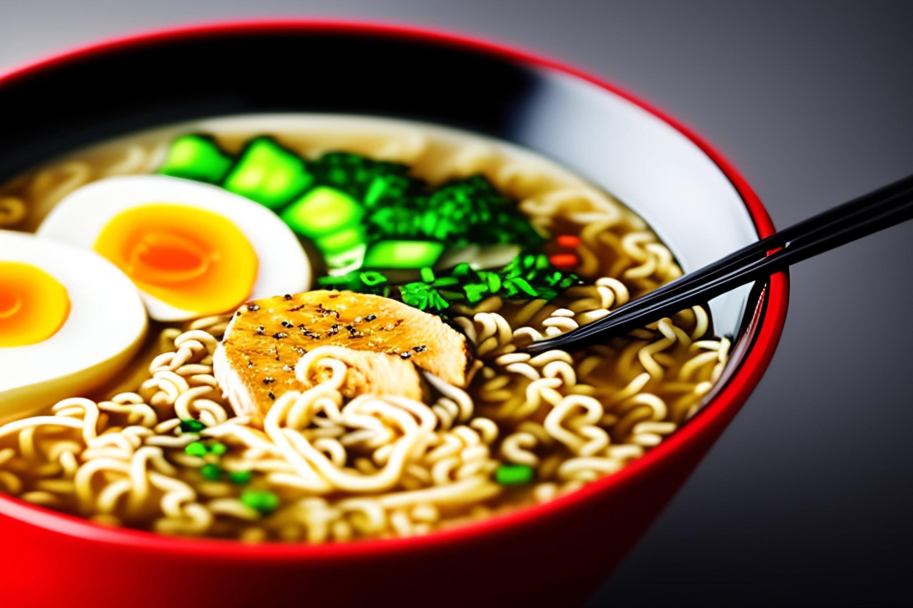 Delicious noodles. Fast food meal with appetizing pasta and chopsticks. Stock Free