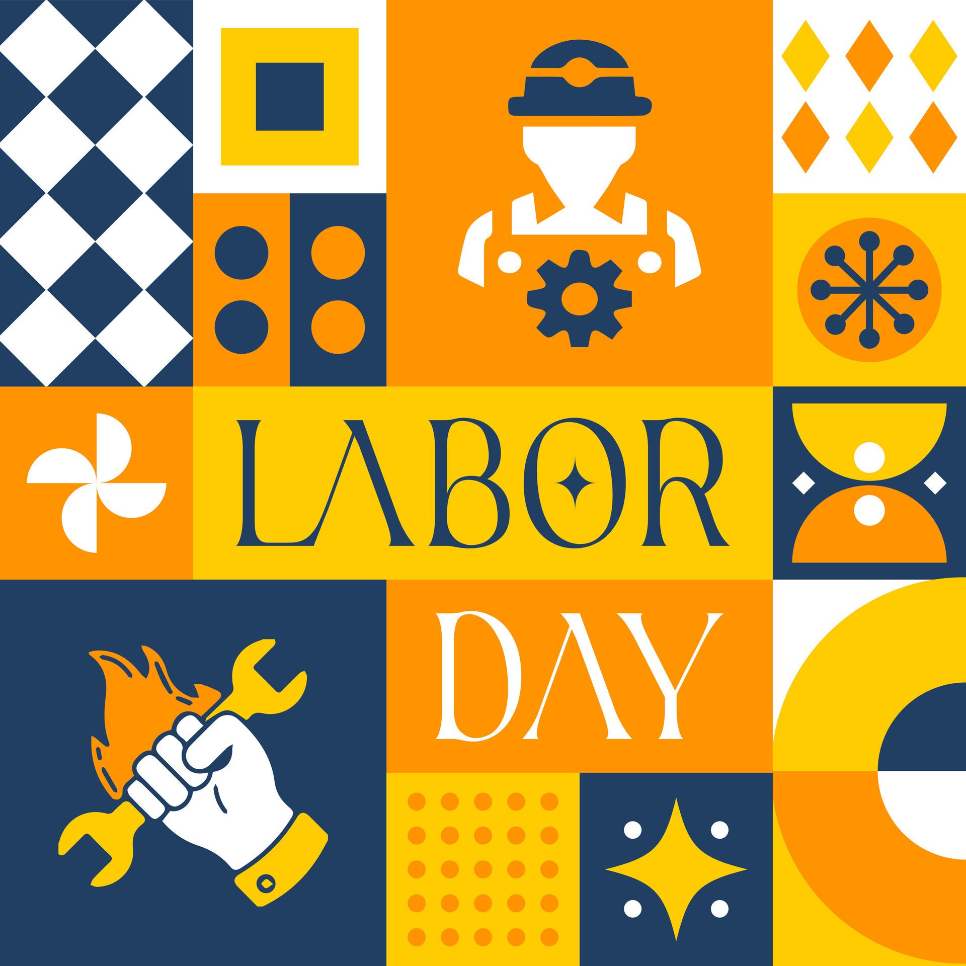 international labor day seamless pattern in scandinavian style postcard with Retro clean concept design Free Vector