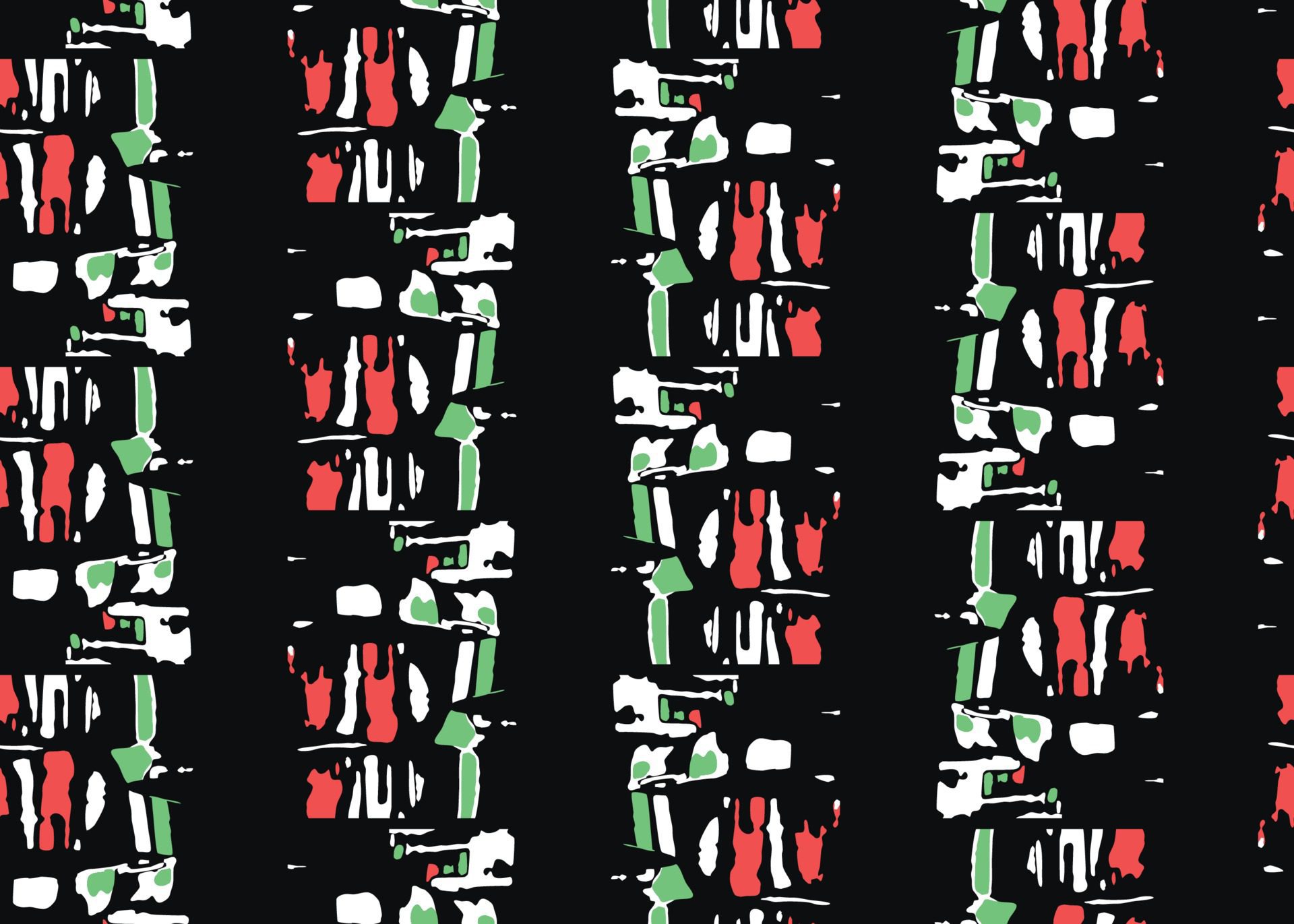 Vector texture background, seamless pattern. Hand drawn, black, red, green, white colors. Free Vector