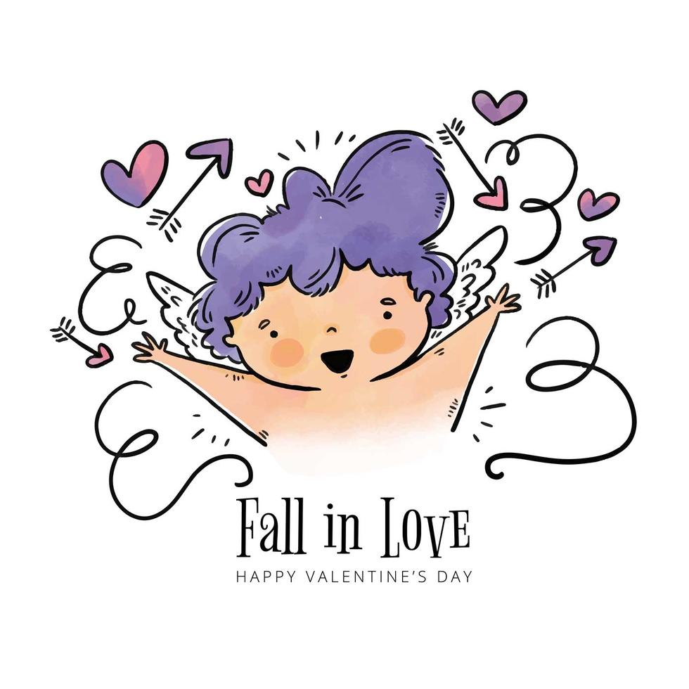 Cute Cupid Smiling With Arrows And Heart Around To Valentine’s Day Stock Free and Free SVG