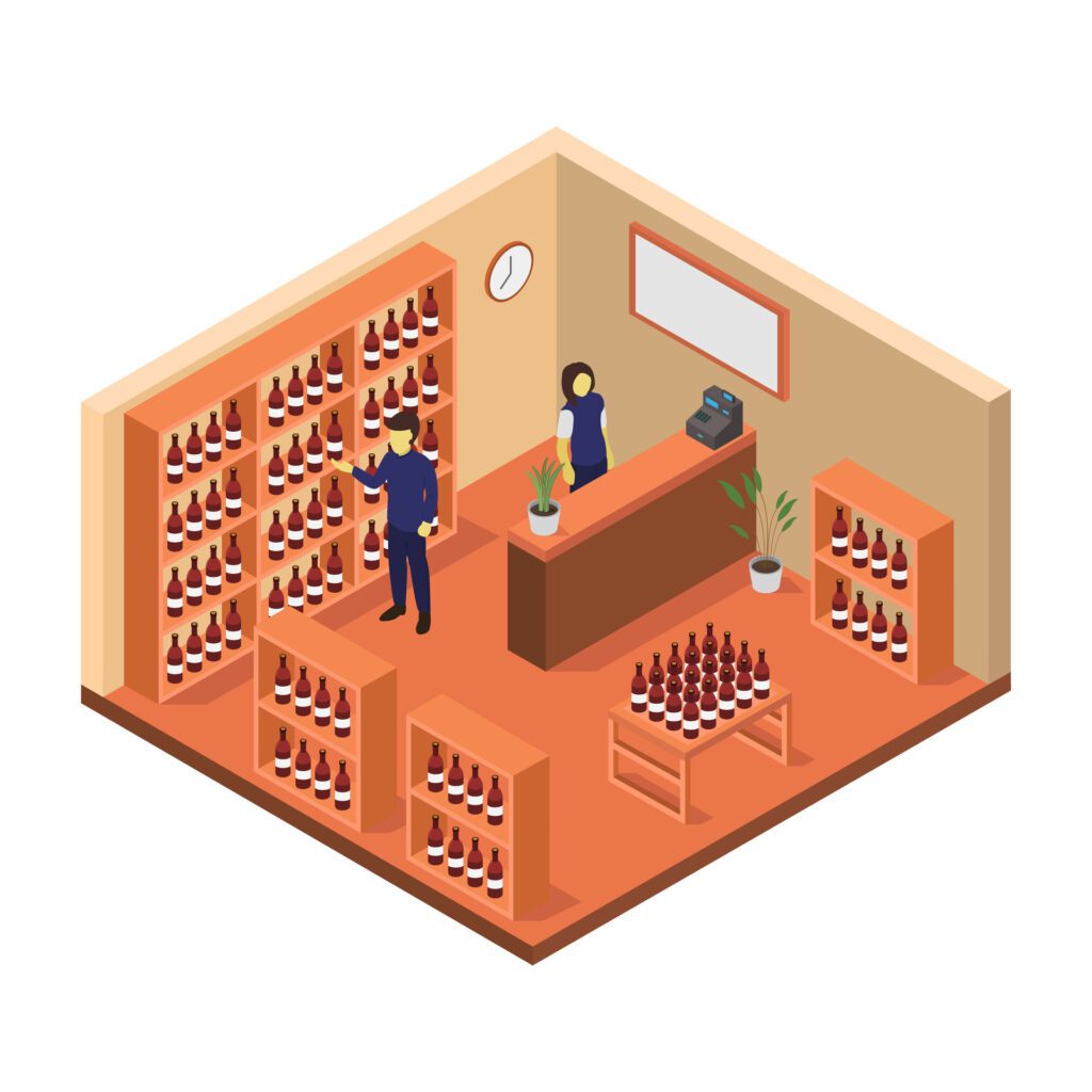 Wine market isometric on a background Free Vector