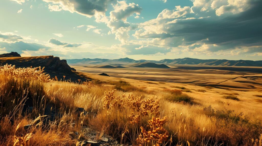 Sunset Hues Over Tranquil Mountainous Prairie Landscape Free Photo