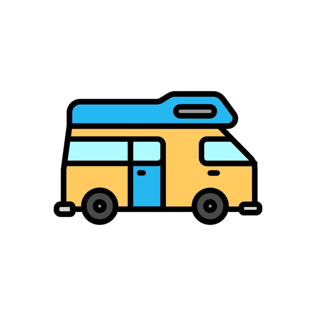 Colored line icon of camper van, isolated background Stock Free