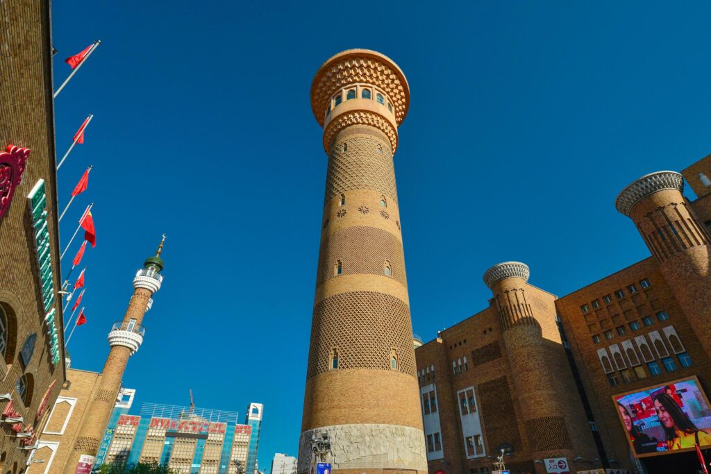 The Grand Bazaar in Urumqi, Xinjiang, China, with its magnificent towering buildings Stock Free