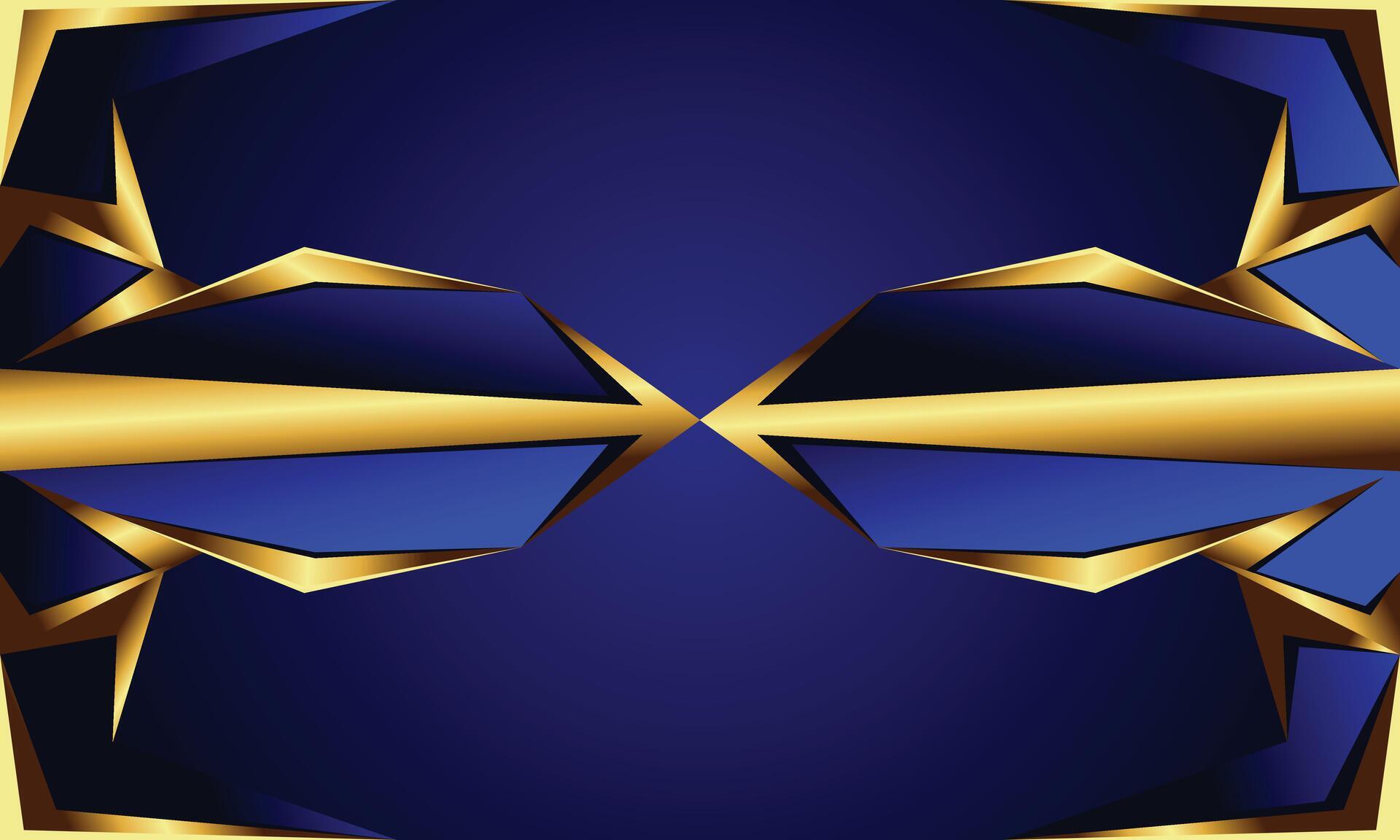 Geometric shape with gold arrow bar on crossed lines and dark blue background Stock Free