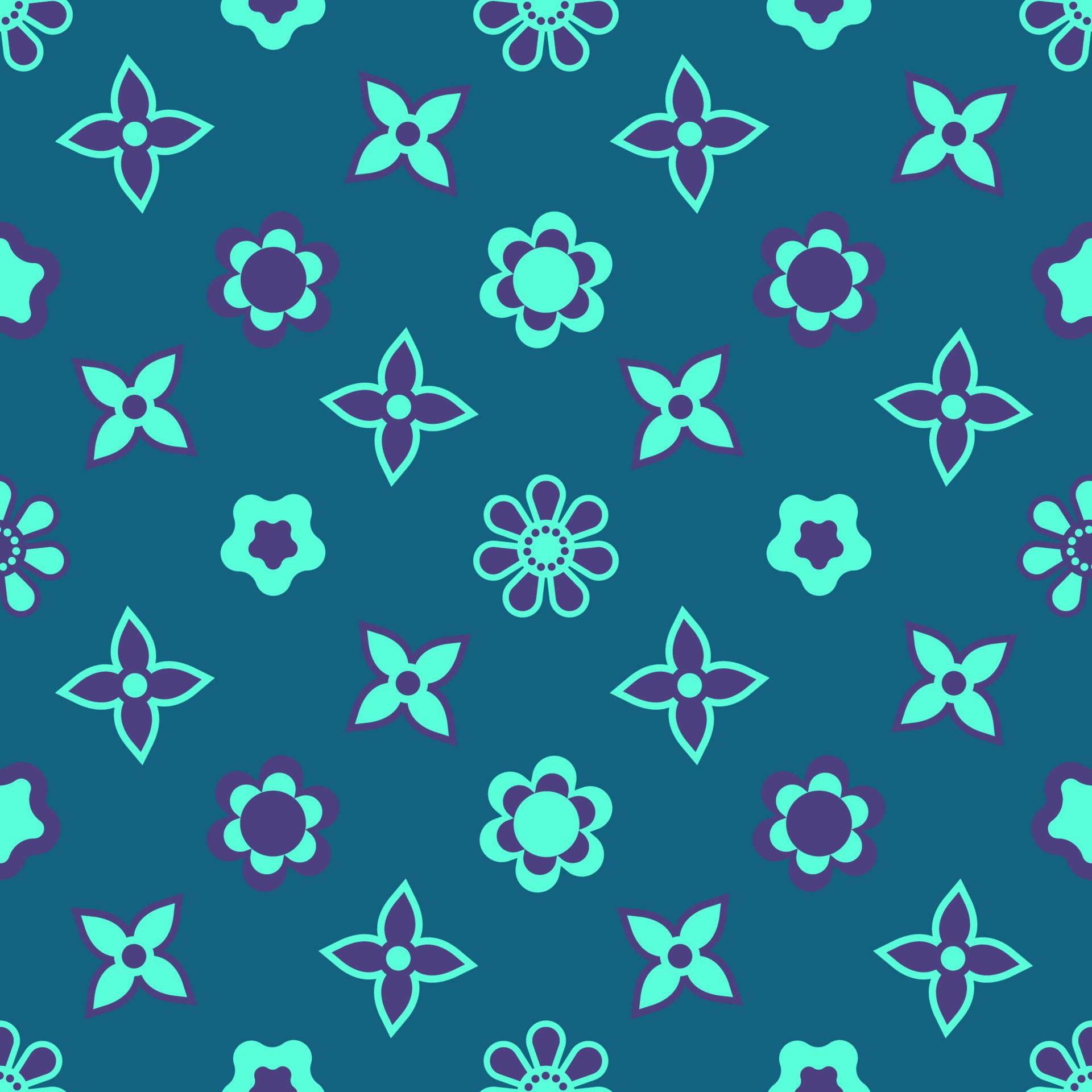 Geometric ocean blue floral ornament seamless vector pattern design Free Vector