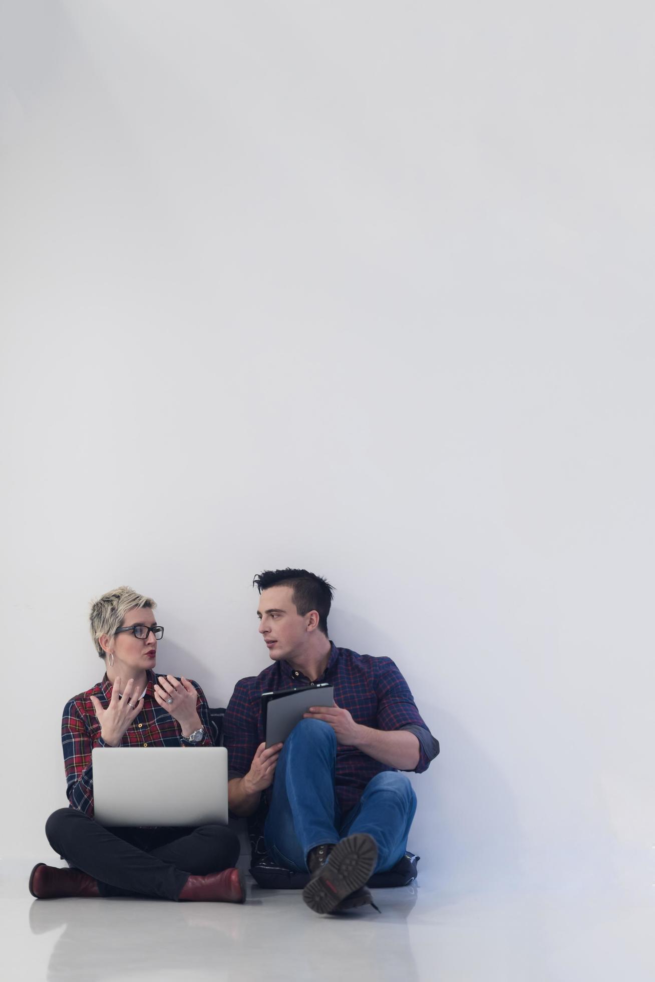 startup business, couple working on laptop computer at office Stock Free