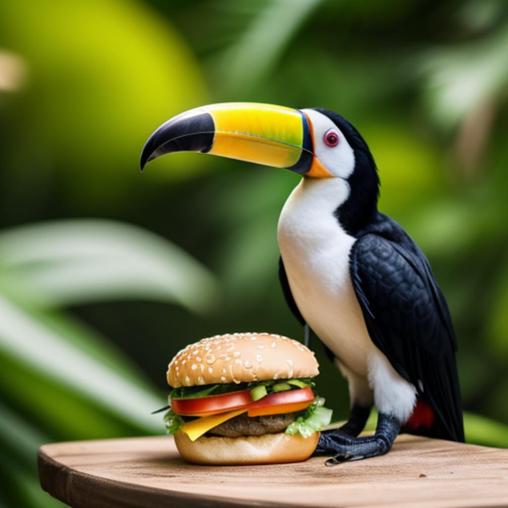 Toucan mange un hamburger by @ai_generated