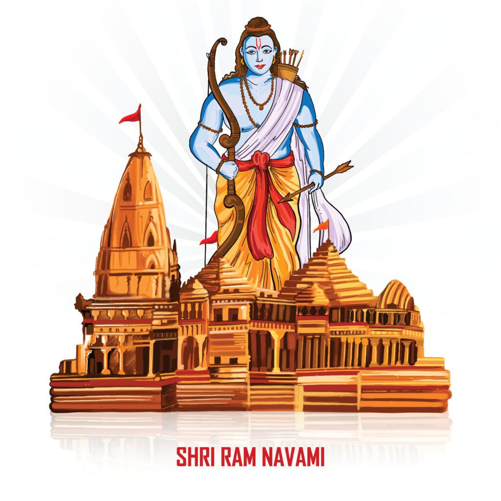 Ram navami hindu festival card celebration background Free Vector