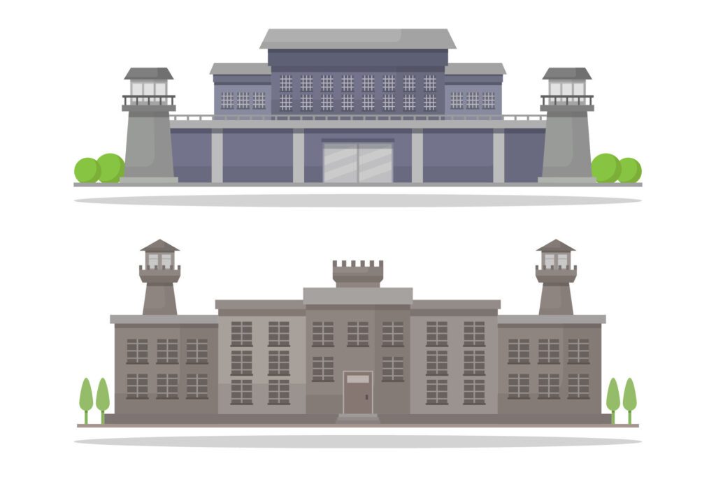 Prison buildings on white background Free Vector