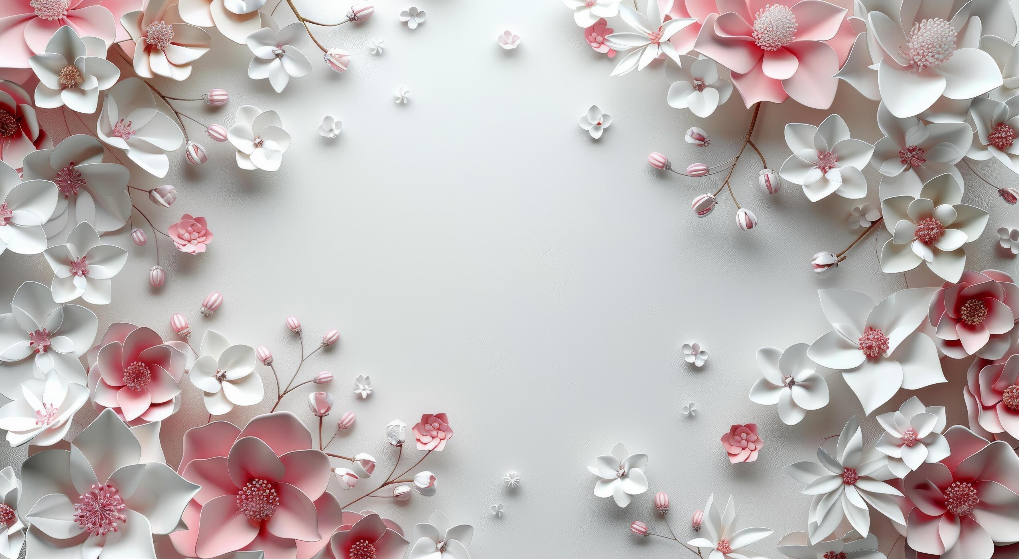 Pink And White Paper Flowers On White Background Stock Free