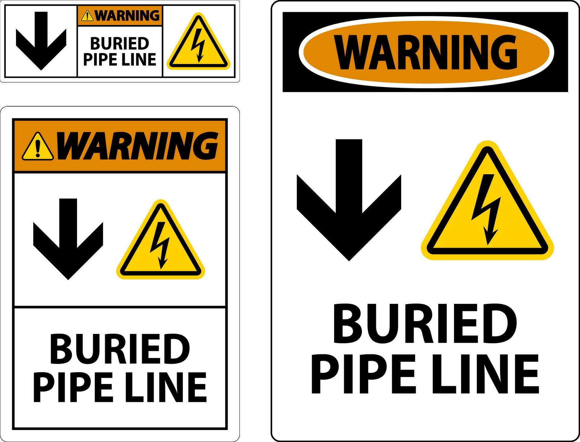 Warning Sign Buried Pipe Line With Down Arrow and Electric Shock Symbol Stock Free