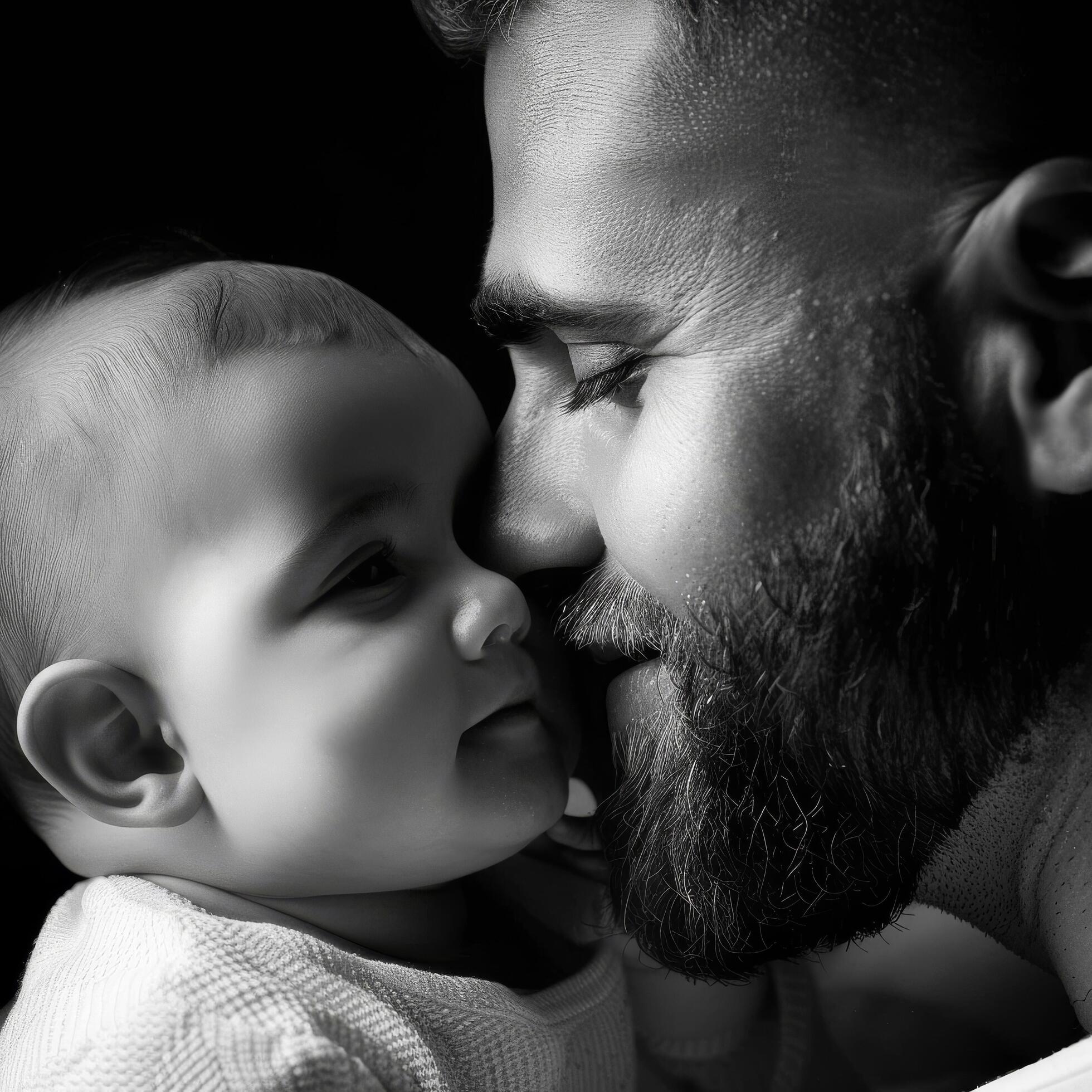 Father holding his baby in a tender moment suitable for family-themed advertising Stock Free