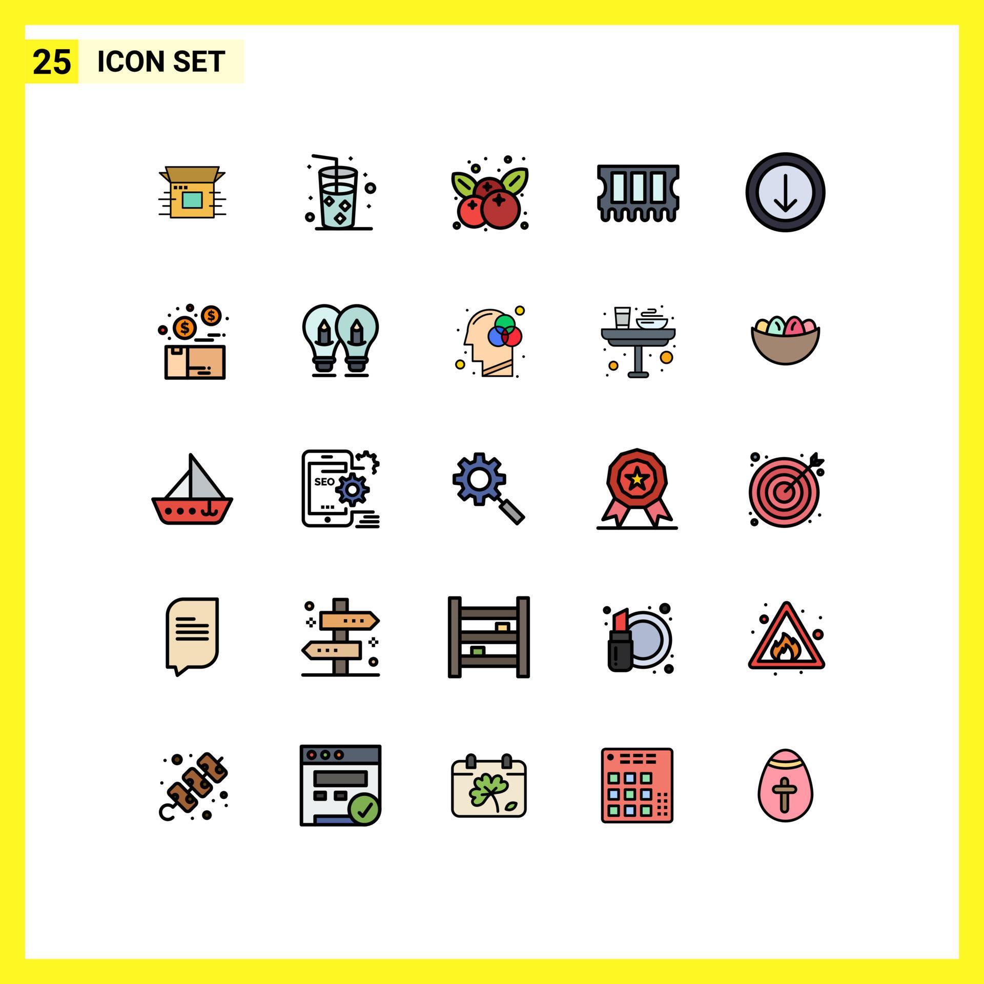 Set of 25 Modern UI Icons Symbols Signs for download arrow cherry ram hardware Editable Vector Design Elements Stock Free