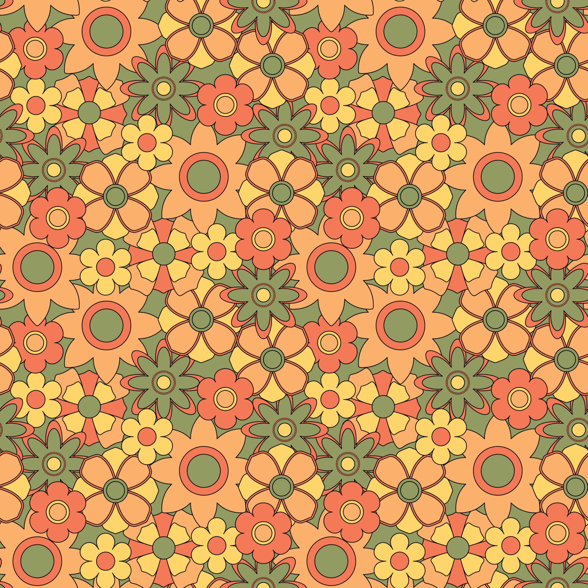 Abstract seamless groovy flower background. Free Vector