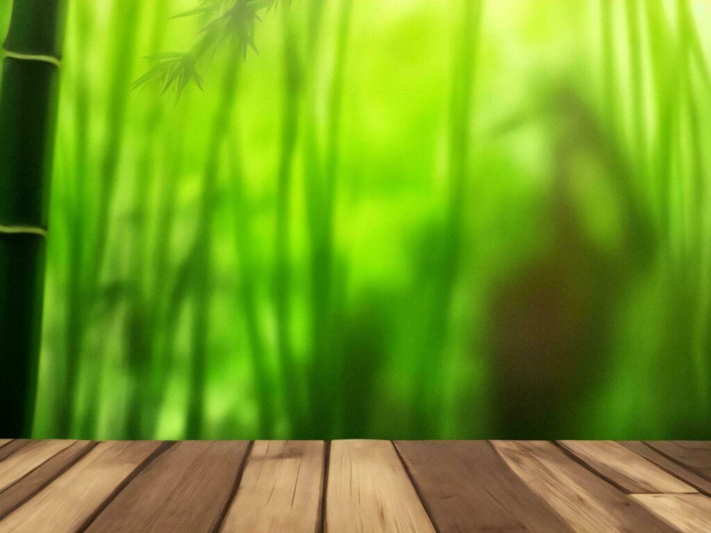 Wooden table on bamboo plant background ai generated Stock Free