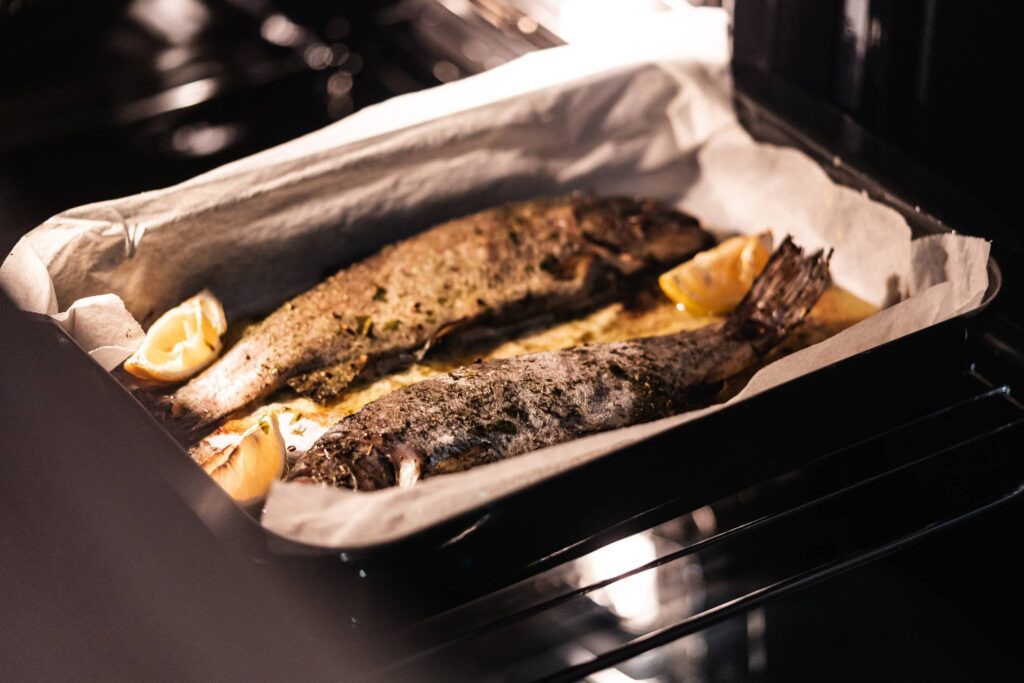 Whole Trout on a Baking Tray Free Photo