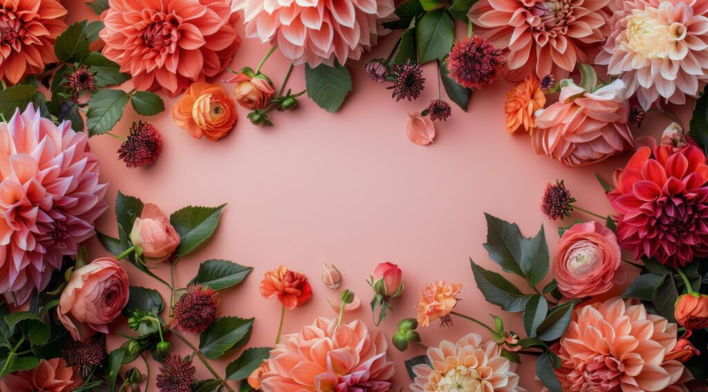 Pink and Peach Flower Arrangement on a Light Pink Background Stock Free