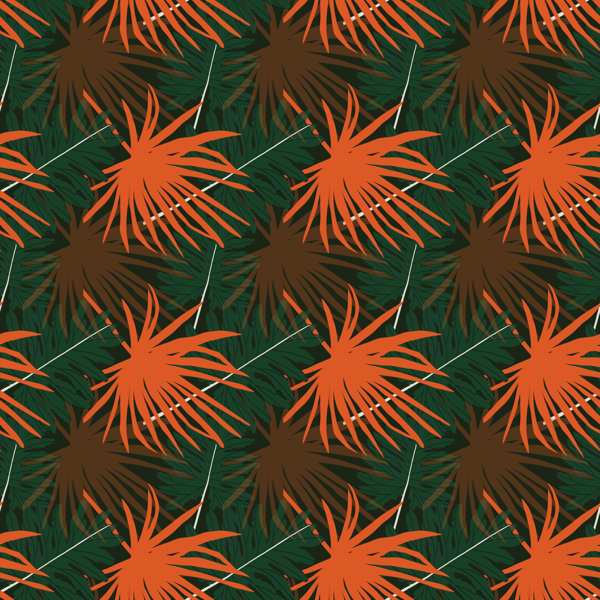 Tropically Palm Leaves and Flowers Seamless Pattern Design Free Vector