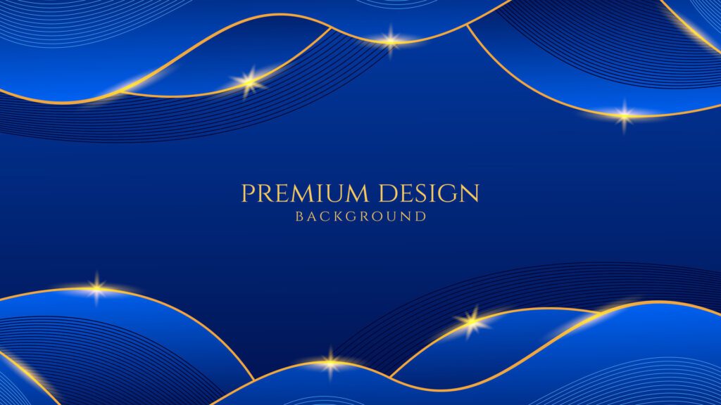 Dark blue luxury premium background with shining gold line waves, suitable for banners, wallpapers, brochures and posters. illustration Free Vector