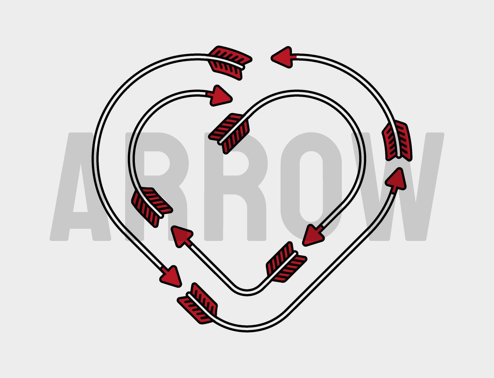 artwork illustration of rotating arrows form a heart. in outline and gothic horror cartoon style for apparel or clothing Stock Free