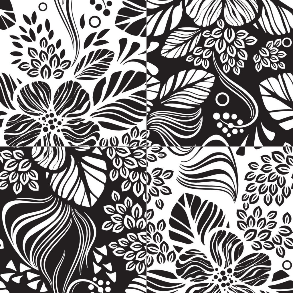 Black and white seamless floral wallpaper pattern vector template Free Vector