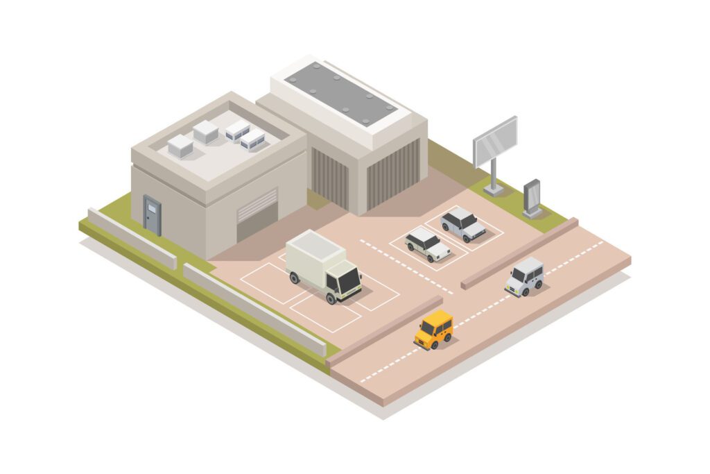 Tire service building isometric on white background Free Vector