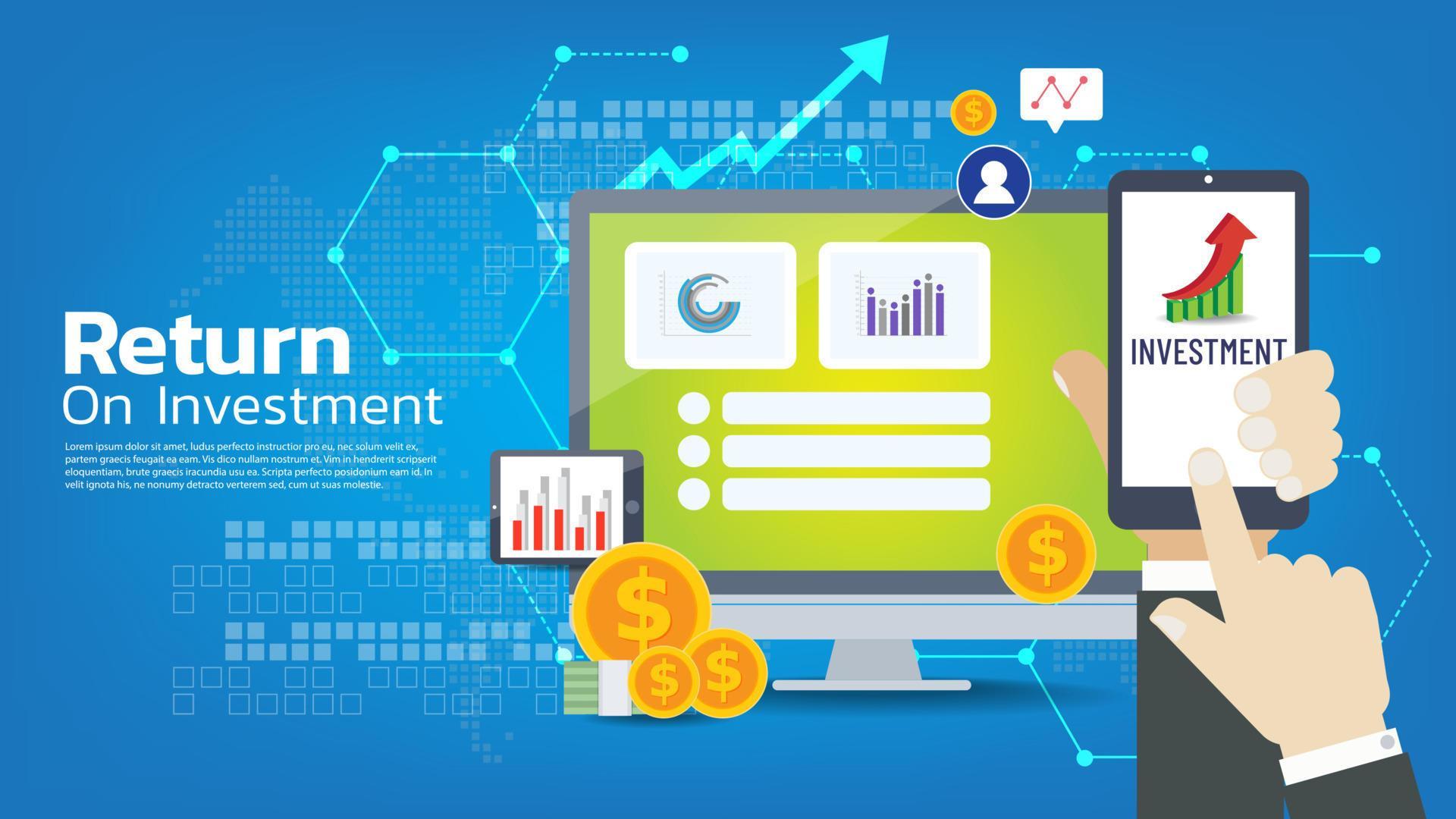 Finance performance of return on investment ROI concept with arrow element. Stock Free