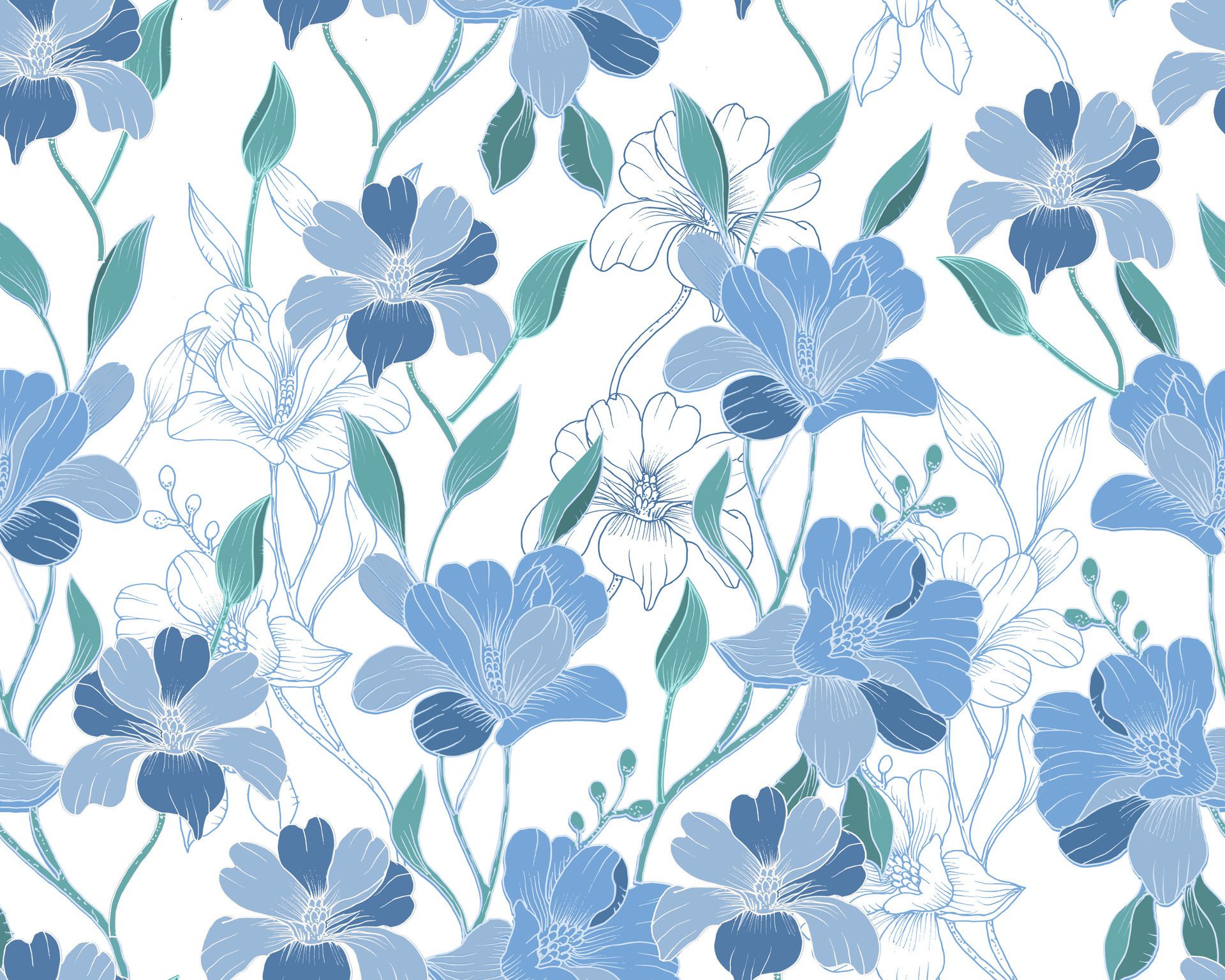 Blue Hand Drawn Flower Seamless Pattern Free Vector and Free SVG