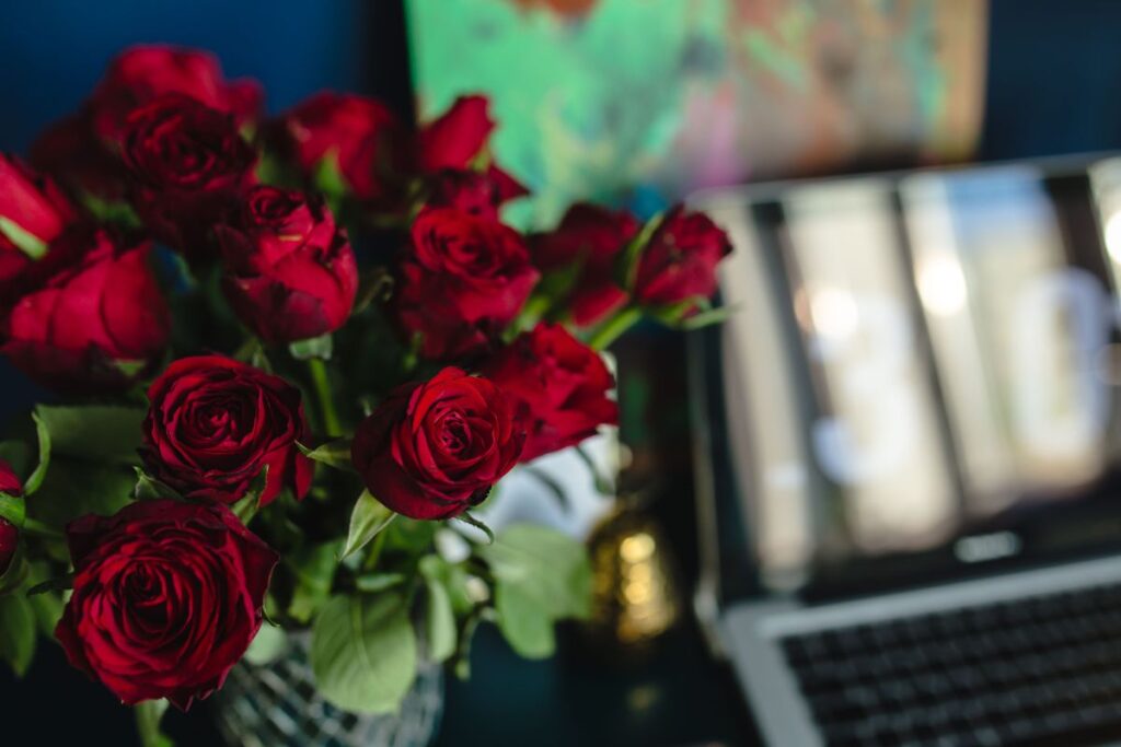 
									Office Desk Table With Red Roses Stock Free