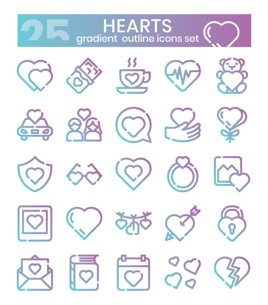 Hearts gradient outline icons set . illustration Stock Free